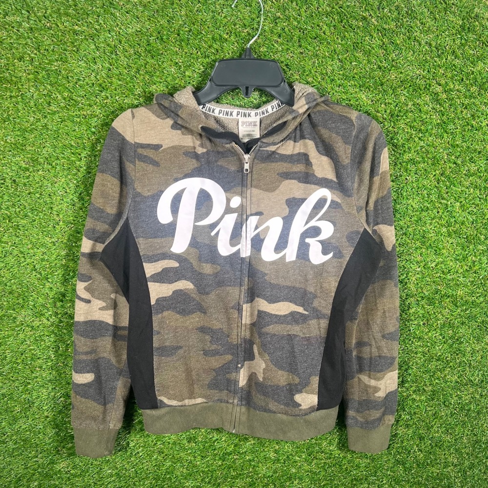 PINK Victoria's Secret Camo Full Zip Hoodie Jacket Women's Size S